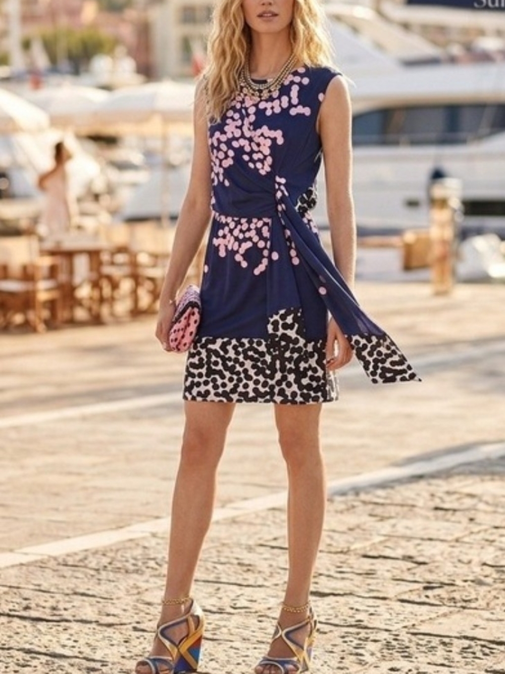 Diane Von Furstenberg Tamara 100% Silk Navy Pink Mini Dress Size 0